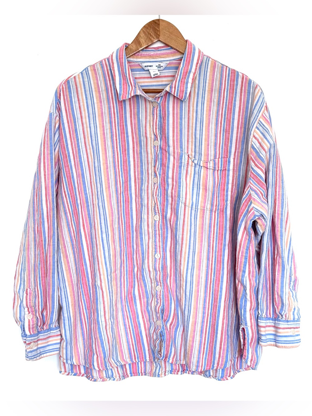 Old Navy The Boyfriend Shirt Women’s XXL Linen Blend Button Up Long Sleeve Top